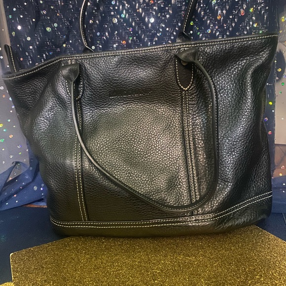 LONGCHAMP VTG BLK LEATHER GORG TOTE Bag LUX - Picture 12 of 13